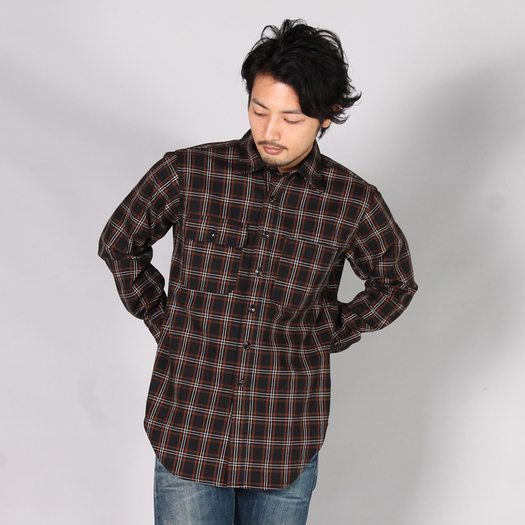 EG WORKADAY (イージーワーカデイ)  UTILITY SHIRT - TWILL PLAID - BLACK / BROWN