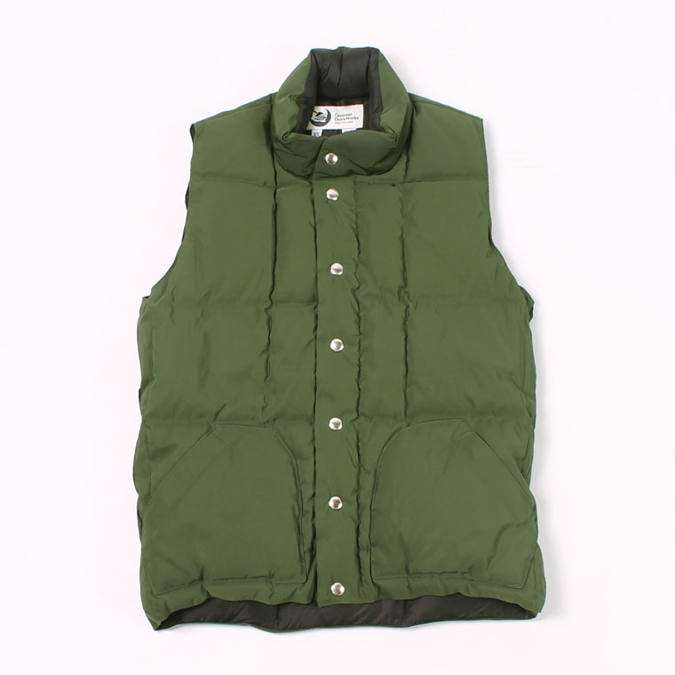 CRESCENT DOWN WORKS (クレセントダウンワークス) ITALIAN VEST CURVED w/QUILTED 60/40 STREAK FREE w/ LOGO SNAP - OLIVE/BLACK