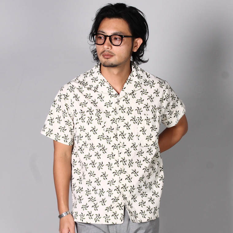 East Harbour Surplus (ã¤ã¼ã¹ããã¼ãã¼ãµã¼ãã©ã¹) MIAMI - BOWLING SHIRT - WHITE GREEN