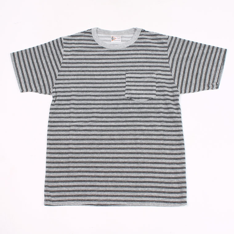 FELCO (フェルコ) S/S STRIPE PILE POCKET T BEACH PILE BORDER - HEATHER GREY