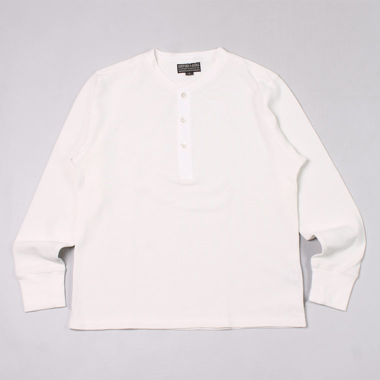 EMPIRE & SONS (エンパイア アンド サンズ) L/S HENLEY NECK-T HALF CARDIGAN STITCH - OFF WHITE_WHITE