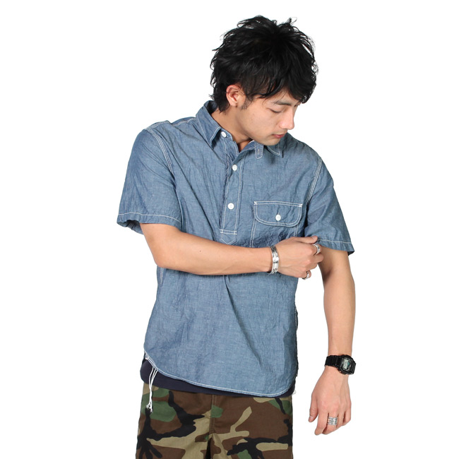 KEATON CHASE-WORK(キートンチェイスワーク) S/S TAB COLLAR WORK PULLOVER - CHAMBRAY(キートンチェイスワーク) S/S TAB COLLAR WORK PULLOVER - CHAMBRAY