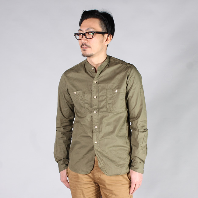 EMPIRE & SONS (エンパイア アンド サンズ)  L/S BAND COLLAR SHIRT - TWILL DOWN PROOF AIR WASHER