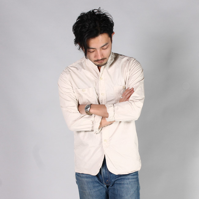 EMPIRE & SONS (エンパイア アンド サンズ)  L/S BAND COLLAR SHIRT - TWILL DOWN PROOF AIR WASHER