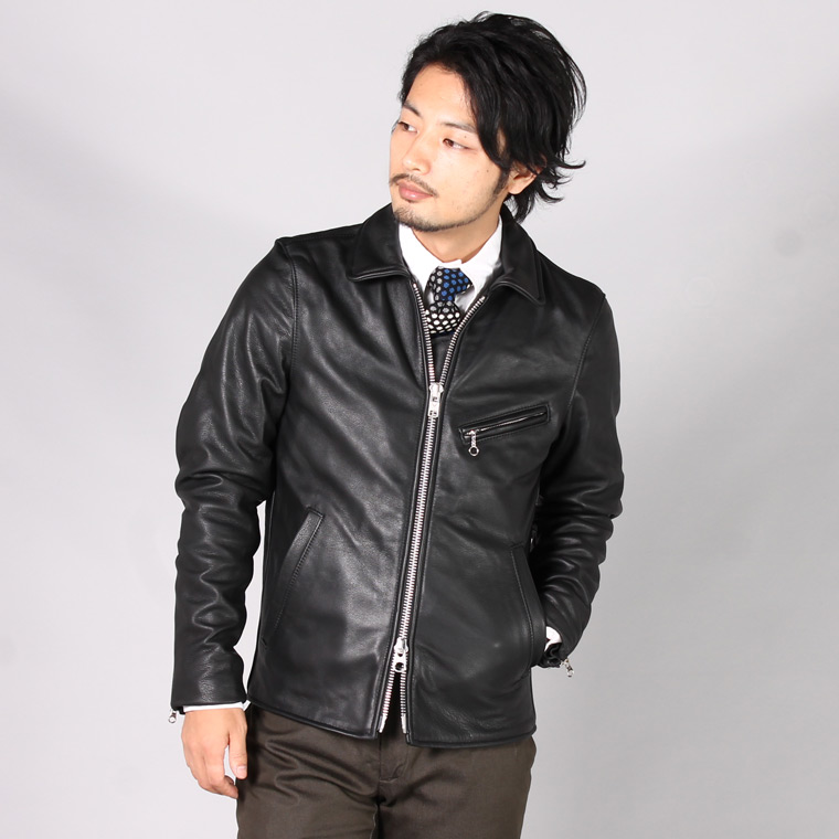 VANSON (バンソン)  ENFIELD-SLIM FITTED SOFT COW LEATHER - BLACK