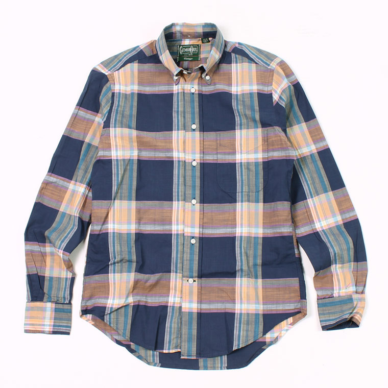 GITMAN VINTAGE (ギットマンヴィンテージ) L/S BD SHIRT ARCHIVE COTTON MADARAS - ORANGE_NAVY