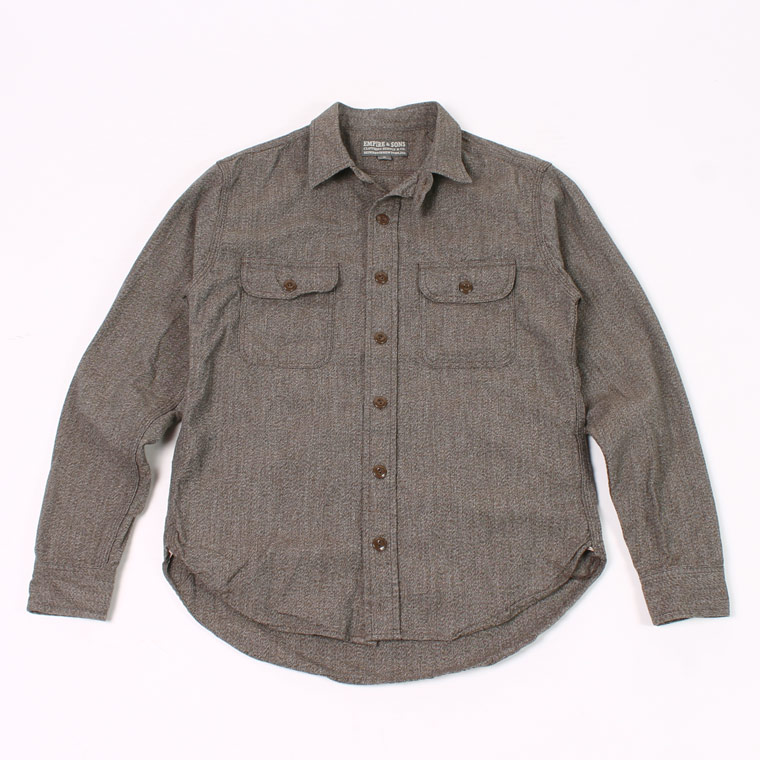 EMPIRE & SONS (エンパイア アンド サンズ) L/S 2P WORK SHIRT w/TAB SELVAGE HEATHER BIO WASH - BROWN