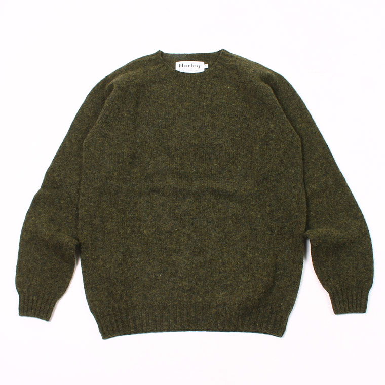 HARLEY OF SCOTLAND (ハーレーオブスコットランド) PURE NEW WOOL SADDLE SHOULDER CREW NECK SWEATER - PINE SHADOW