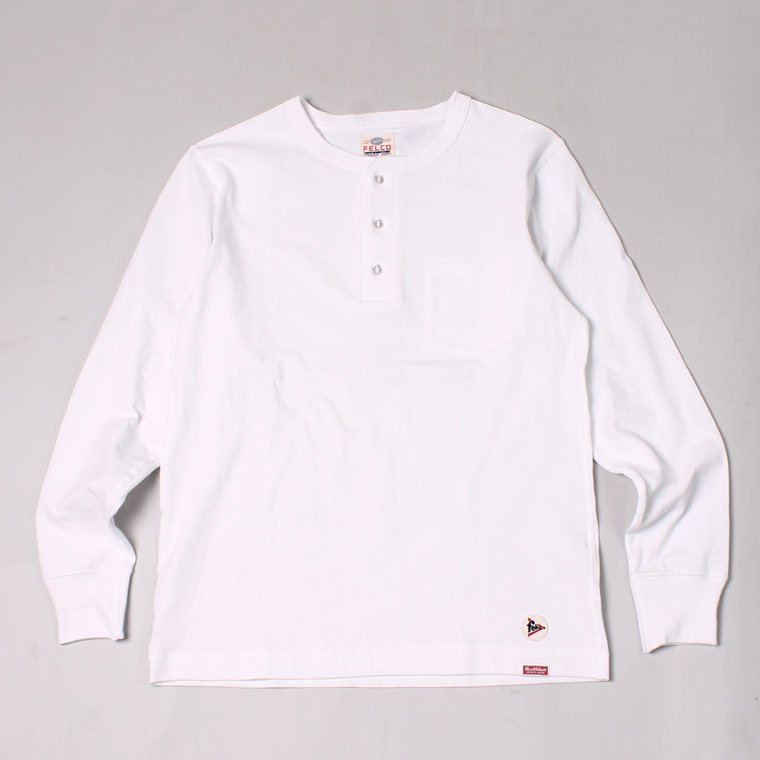 FELCO (フェルコ) L/S HENLEY NECK POCKET-T U.S.COTTON OPEN END JERSEY - WHITE