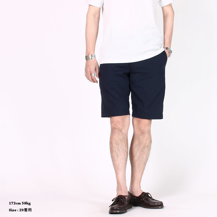 KEATON CHASE USA (キートンチェイスUSA) BERMUDA SHORT W/BUCKLE BACK COOL MAX SEERSUCKER - NAVY