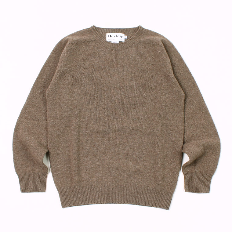 HARLEY OF SCOTLAND (ハーレーオブスコットランド) CREW NECK SWEATER 90% MERINO WOOL 10% CASHMERE - CACAO